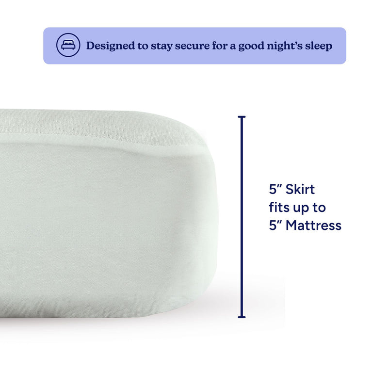 Secure mattress cover with 5-inch skirt fits up to 5-inch mattress for enhanced sleep comfort.