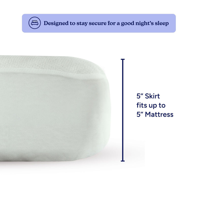 Mattress cover with 5-inch skirt, fits up to 5-inch mattress for secure fit and comfort.