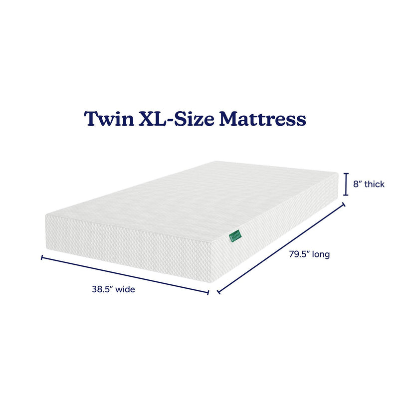 Twin XL size mattress dimensions: 38.5" wide, 79.5" long, 8" thick.